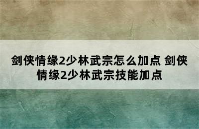 剑侠情缘2少林武宗怎么加点 剑侠情缘2少林武宗技能加点